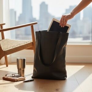 RARE Saint Laurent Black Leather Shopping Tote|Minimalist Designer Shoulder Bag